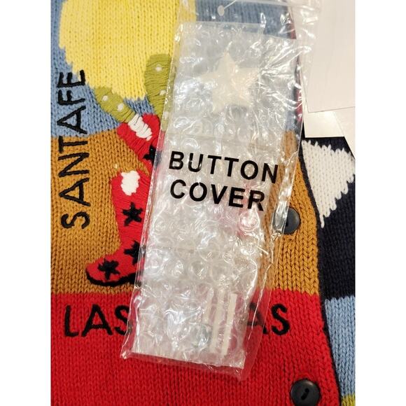 NEW VTG Quacker Factory Travel Sweater USA Patriotic 1X Blue Red Button Covers - Picture 9 of 11